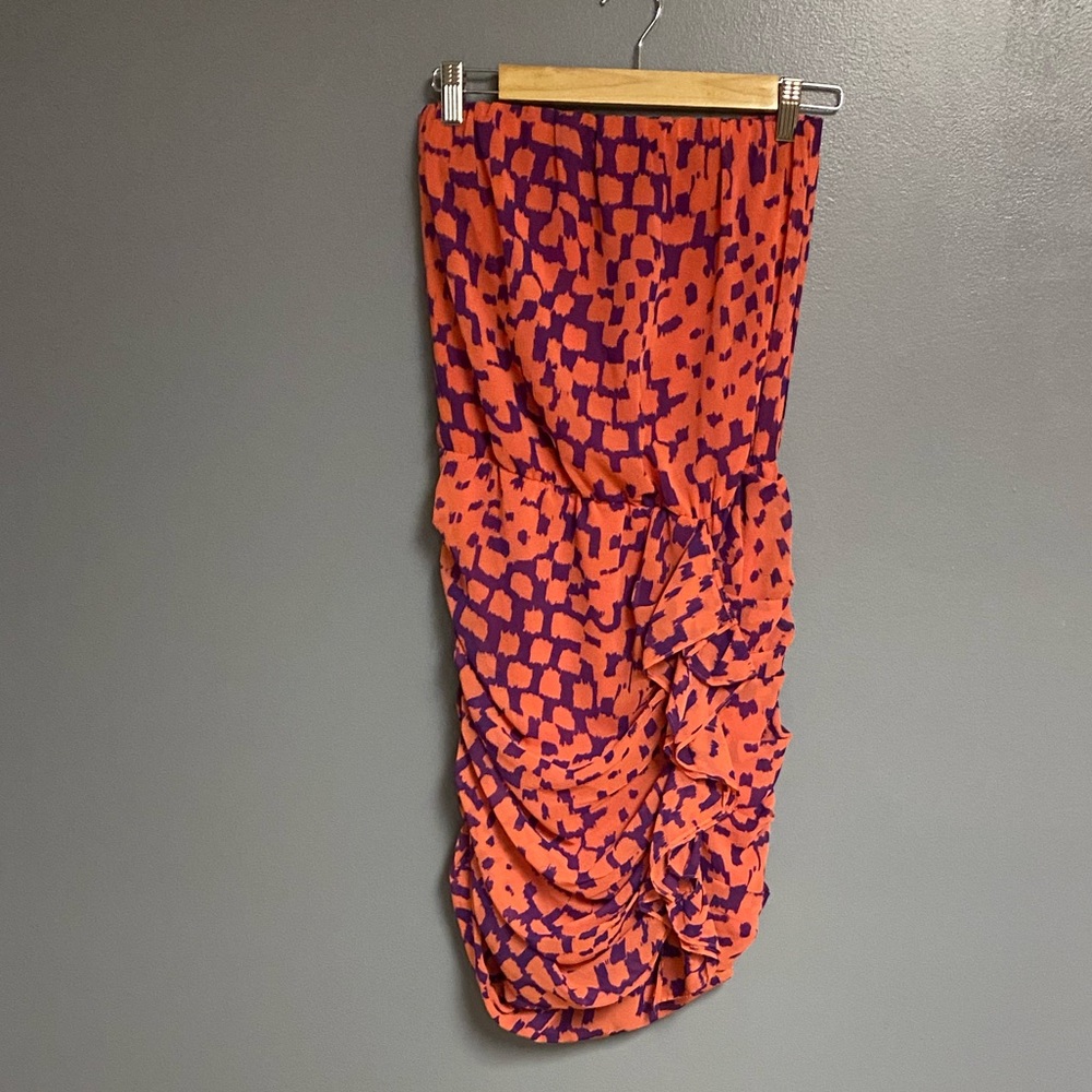 Bar III strapless summer dress coral and purple ruffled elastic medium